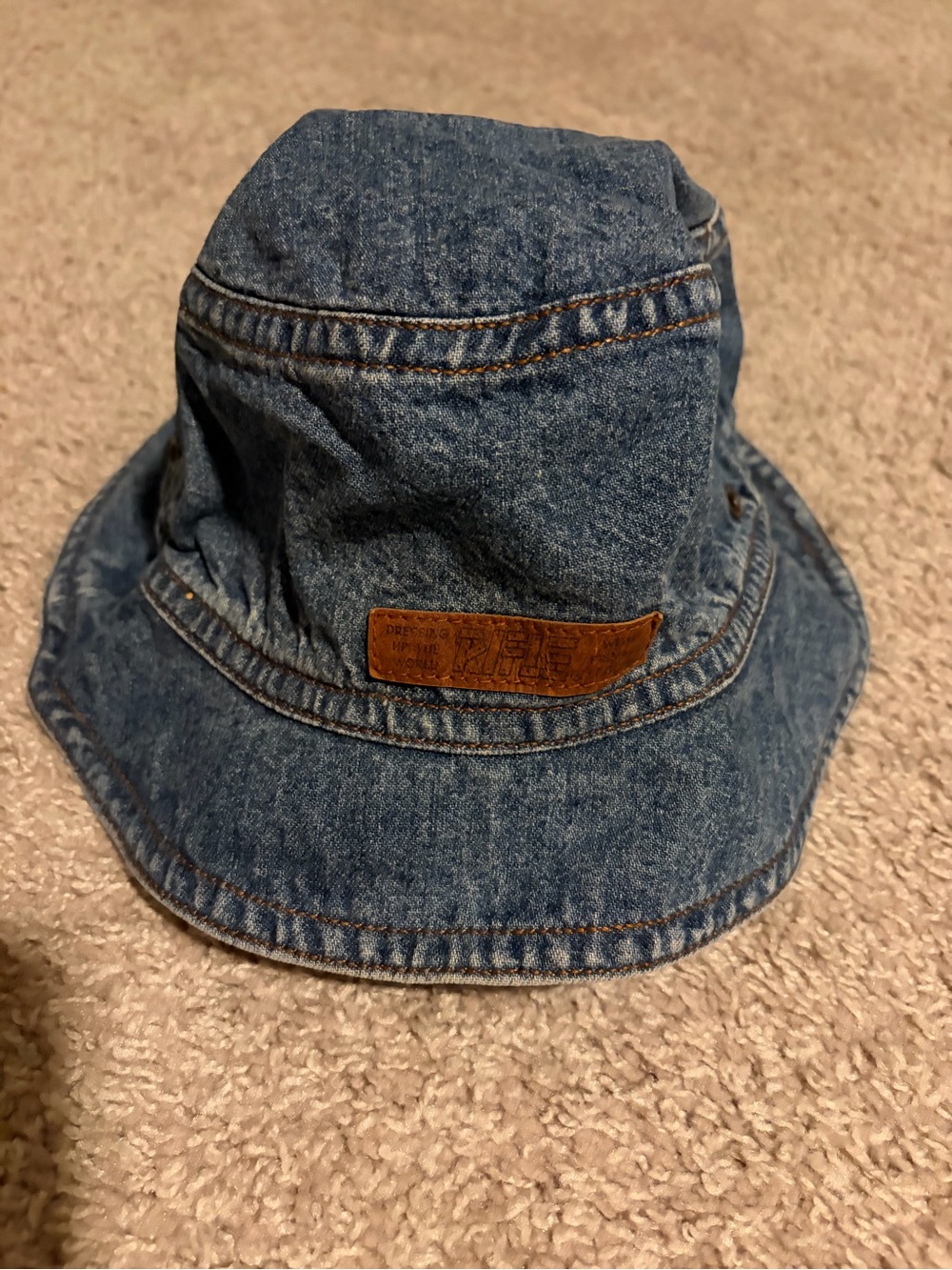 Unisex Denim Blue Bucket Hat with Leather Patch
